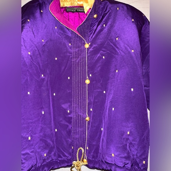 Purple and Gold Ellen Tracy Jacket Medium Vintage Oversized Asian Silk luxury - Picture 3 of 13